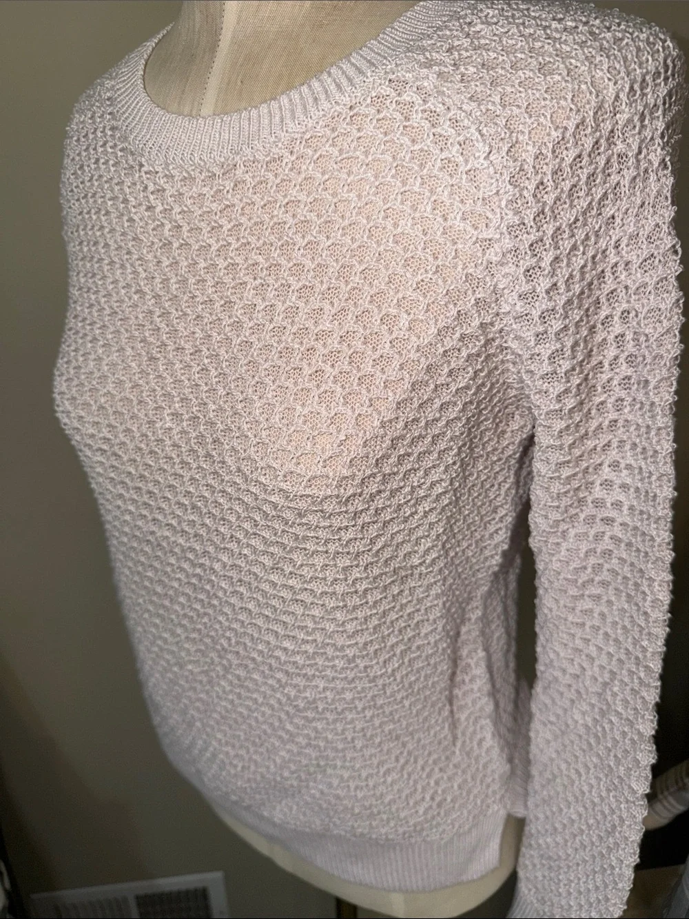 LOFT Women's Light Pink Textured Crewneck Sweater